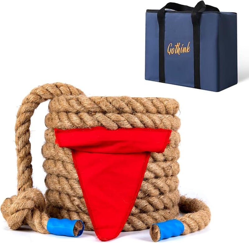 GOTHINK Tug of War Rope with Flag for Kids and Adults - Soft Natural Jute Fiber Rope for Field Day Team Building Party Game Camping Backyard Outdoor Games 20ft Long,Brown - Image 1